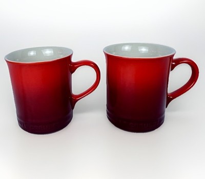 Le Creuset Cerise Ombré Cherry Red Stoneware Coffee Mugs Set Of 2 14oz 400 Ml