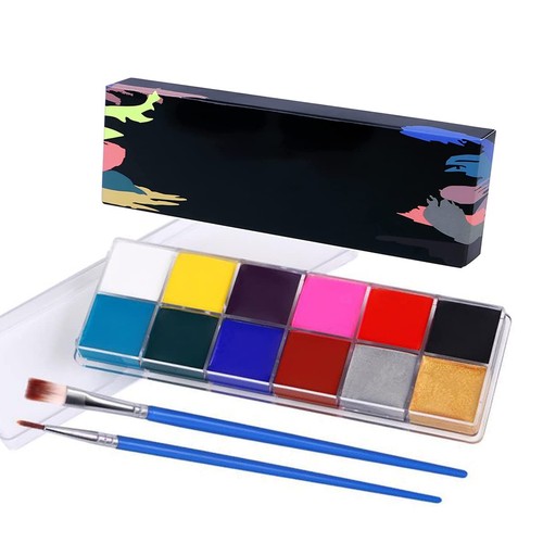 Face Paint 12 Color, Halloween Face Body Painting Set with Brushes, Safe & No...