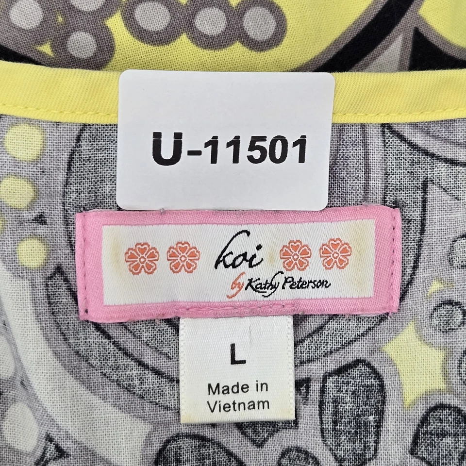 Blusa Médica Koi By Kathy Peterson Mujer L Gris Floral Envoltura Simulada Botón Corto Foto 2 de 4