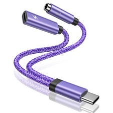 USB C to 3.5mm Samsung Headphone and Charger Adapter for Galaxy A56 Purple