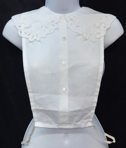 VTG Detachable Dickey Fake Collar White Embroidered Button Up One Size