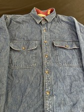 VTG LL Bean Shirt womans m Blue USA Made Denim Shacket Button Up Chamois Lined