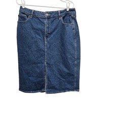Gap Denim Midi Skirt Womens 14 32 Medium Indigo Front Slit Stretch