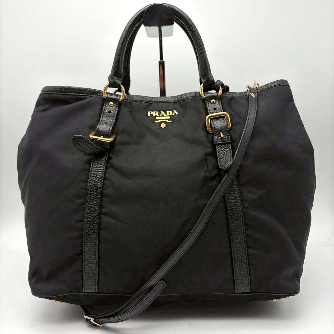 Prada Triangle Logo 2WAY Shoulder Bag Black Nylon Leather Authentic 〇
