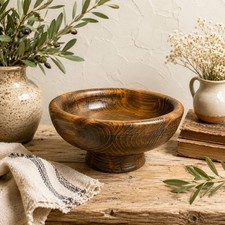 Hand-Turned Wooden Pedestal Bowl Large Rustic Farmhouse Primitive Vintage
