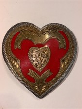VTG Bill Dugger Silversmiths Heart Belt Buckle Red Enamel PREOWNED