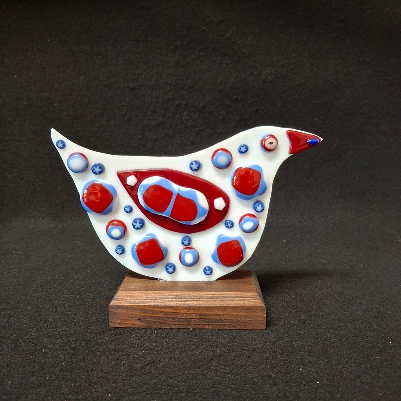 Chicken Fused Art Glass On A Cypress Base   OOAK O'Dare