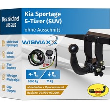 ANHÄNGERKUPPLUNG abnehmbar für Kia Sportage 94-04 +13poligig E-Satz ABE