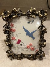 Vintage Ornate Gold Floral Frame Handmade Paper Art Bird Birdhouse Rolled Flower