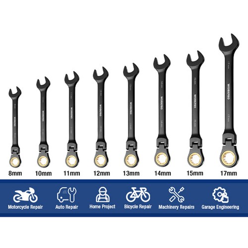 WORKPRO 8PCS Ratcheting Combination Wrench Set Metric 8-17mm Flex-Head Wrench - Picture 5 of 9