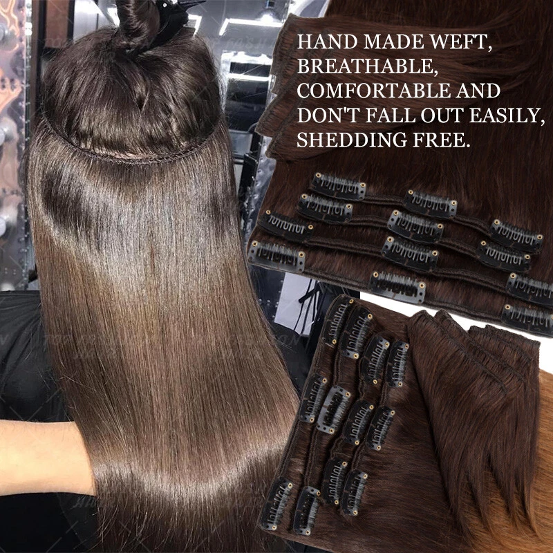 SILKY Clip In 100% Real Remy Human Hair Extensions 8PCS FULL HEAD 24Inch Blonde - image 3 of 4