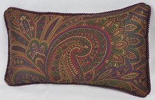 Corded Accent Pillow made w Ralph Lauren Bohemian Burgundy Paisley Fabric 12x7