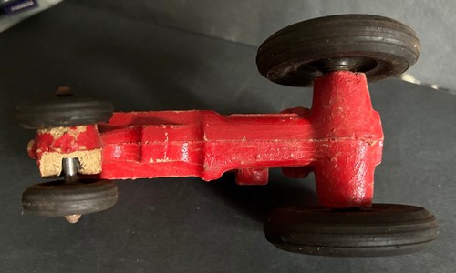 Vintage Antique Red Toy Tractor Composition Rubber Wheels Metal Head - Picture 7 of 8