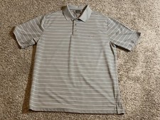Greg Norman Polo Shirt  XL Beige Striped Shark Golfer Golf Rugby Mens