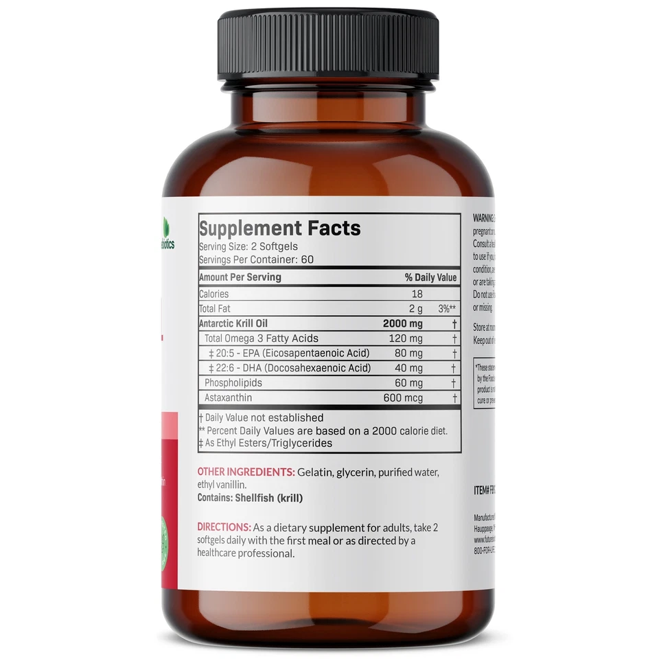 Aceite de Krill Antártico Futurebiotics 2000 mg fuerza extra con Astaxantina Foto 2 de 4