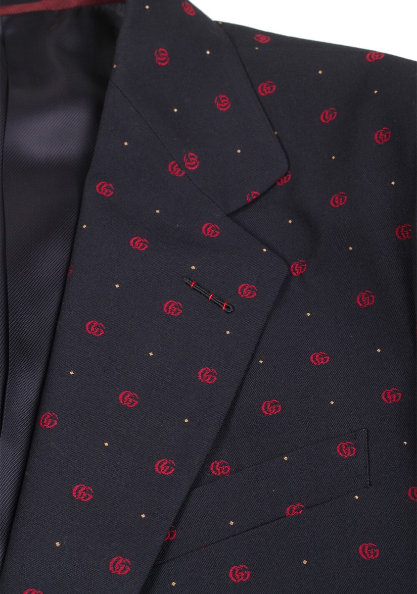【現行・未使用級】GUCCI　スーツ　GG柄　マーモント　46 ネイビー Gucci Blue Red GG Signature Suit Size 46 IT / 36R U.S. New