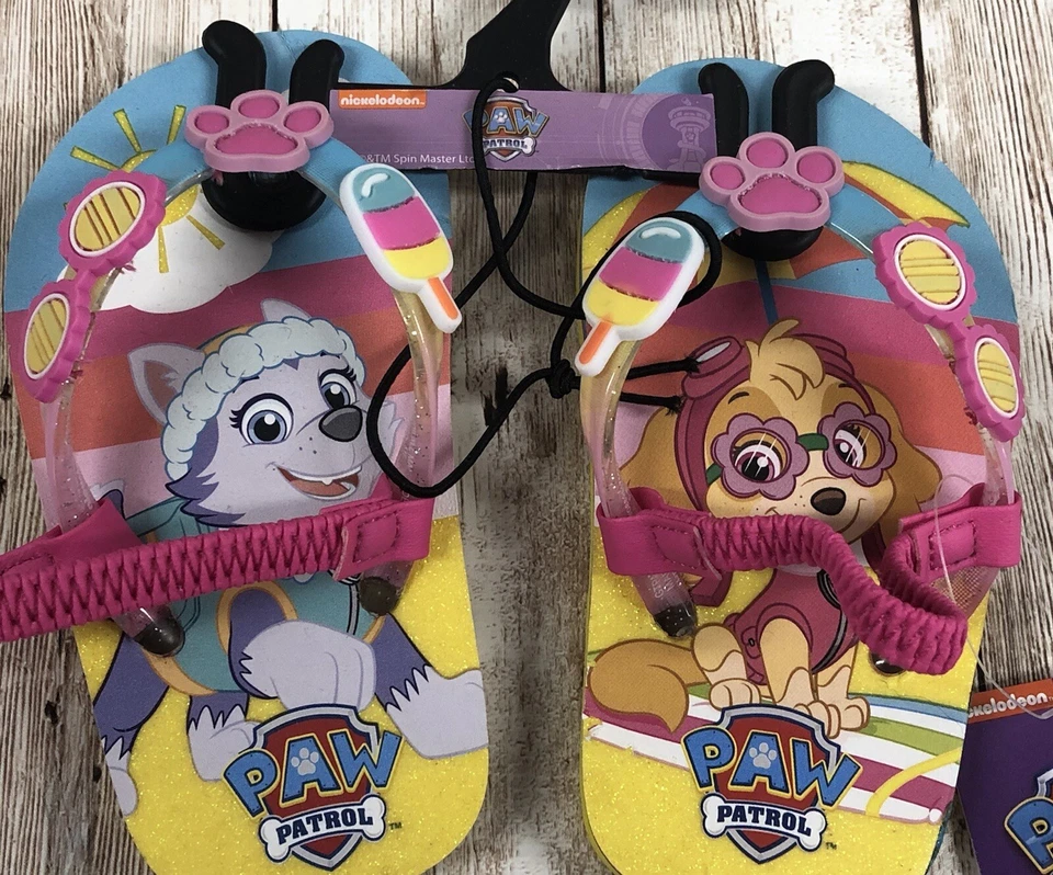 New Little Girls Paw Patrol Flip Flops Sandals Pink Summer Beach Skye Size 5-6 - Image 2 of 4