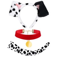 Halloween Dalmatian Costume Set Include Dog Ear Headband Velvet Choker Tail f...