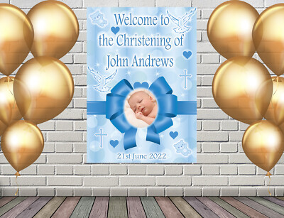 LARGE CHRISTENING BAPTISM POSTER BANNER PERSONALISED ANY NAME PHOTO DATE