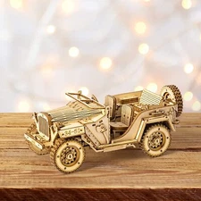 ROKR 3D Wooden Puzzle Army Jeep Car Budding Toys Teens Kids Xmas Gift