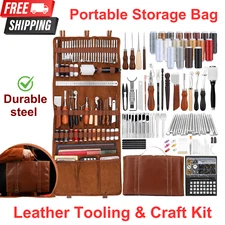 Complete Leather Craft Tool Kit Sewing Punch Carving Stitching Hand Working Tool