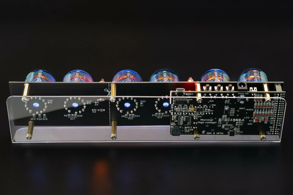 IN-4 Nixie Tubes Clock BLACK board with Sockets Temp F/C 12/24H on Acrylic Stand - Image 4 of 4