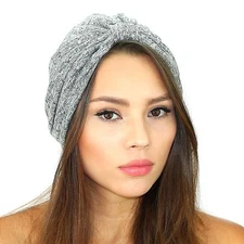 Kristin Perry Rib Knit Sweater Turban Hat Grey