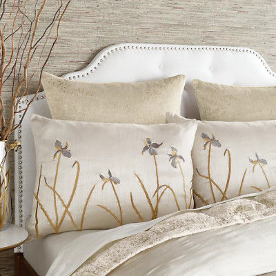 MICHAEL ARAM IRIS FLOWER VELVET 1 EURO PILLOW SHAM LINEN GOLD MIRROR EMBROIDERED