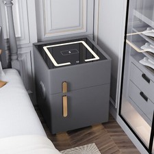 Dark Gray Double Drawer Smart Bedside Table with Safe + Wireless Charging