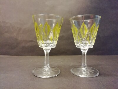 2 Gläser Schnaps-/Likörglas Gelb France Reims Model Raute Harlekin 50er Jahre