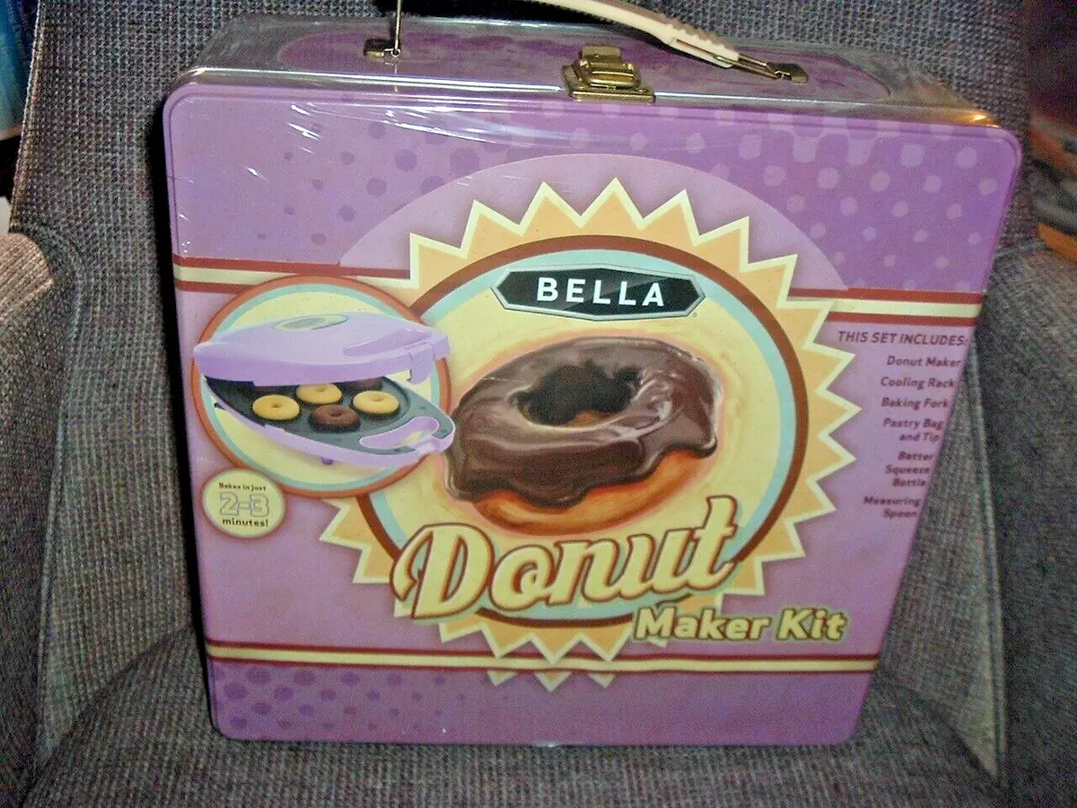 Bella Mini Donut Maker Kit w Case Sealed Pastry Bag Tips Batter Bottle Rack