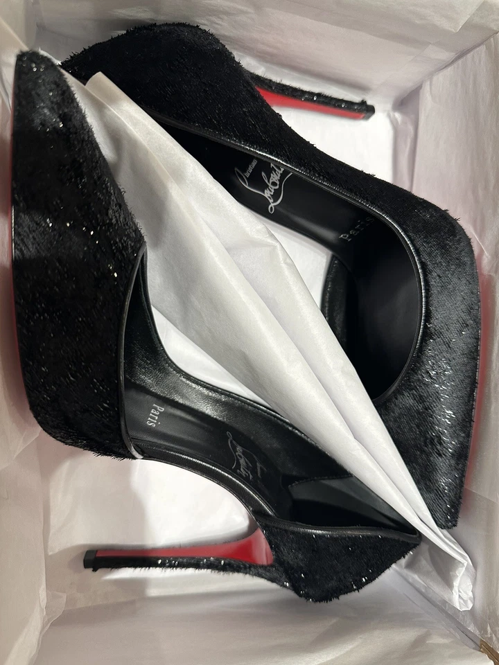 Christian Louboutin Iriza 100 Black Velvet Papillon D'Orsay Heel Pump 39.5 - Image 4 of 4