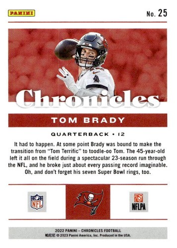 Tom Brady 2022 Panini Chronicles - #25 - Tampa Bay Buccaneers - Picture 2 of 2
