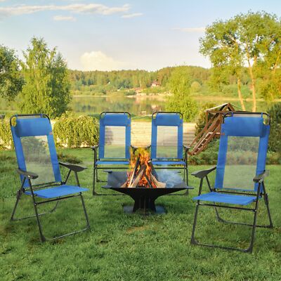 Set of 4 Portable Folding Recliner Outdoor Patio Adjustable Backrest, Blue