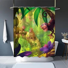 Cheeky Monkeys Polyester Bathroom Shower Curtain Set with Plastic Hooks for K...