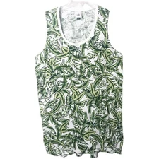 Cabi Women's Green White Leaf Print Paradise Sleeveless Cover-Up Large #5994