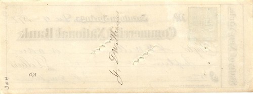 BANCO NACIONAL COMERCIAL EN SARATOGA SPRINGS NY, SELLO DE INGRESOS, 1877, CHEQUE - Imagen 2 de 2