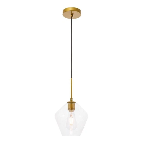 Living District Gene 1-Light Mid-Century Metal Pendant in Brass and Clear - Picture 1 of 7