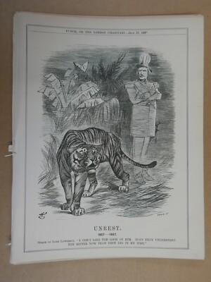 ganzseitige Locher Cartoon 1897 UNREST Indien / John Lawrence