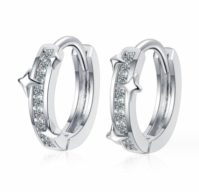 Women 925 Sterling Silver Plated CZ Star Round Huggie Hoop 12mm Earrings I104