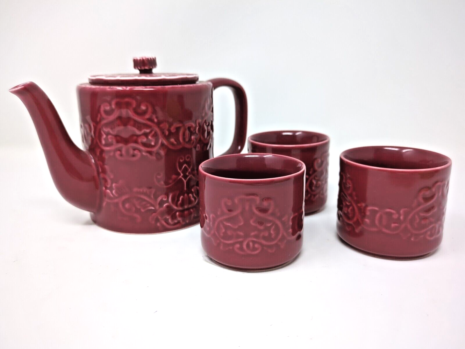 TEAVANA Red Tea Pot Lid Strainer 16 oz with 3 tea cups. eBay