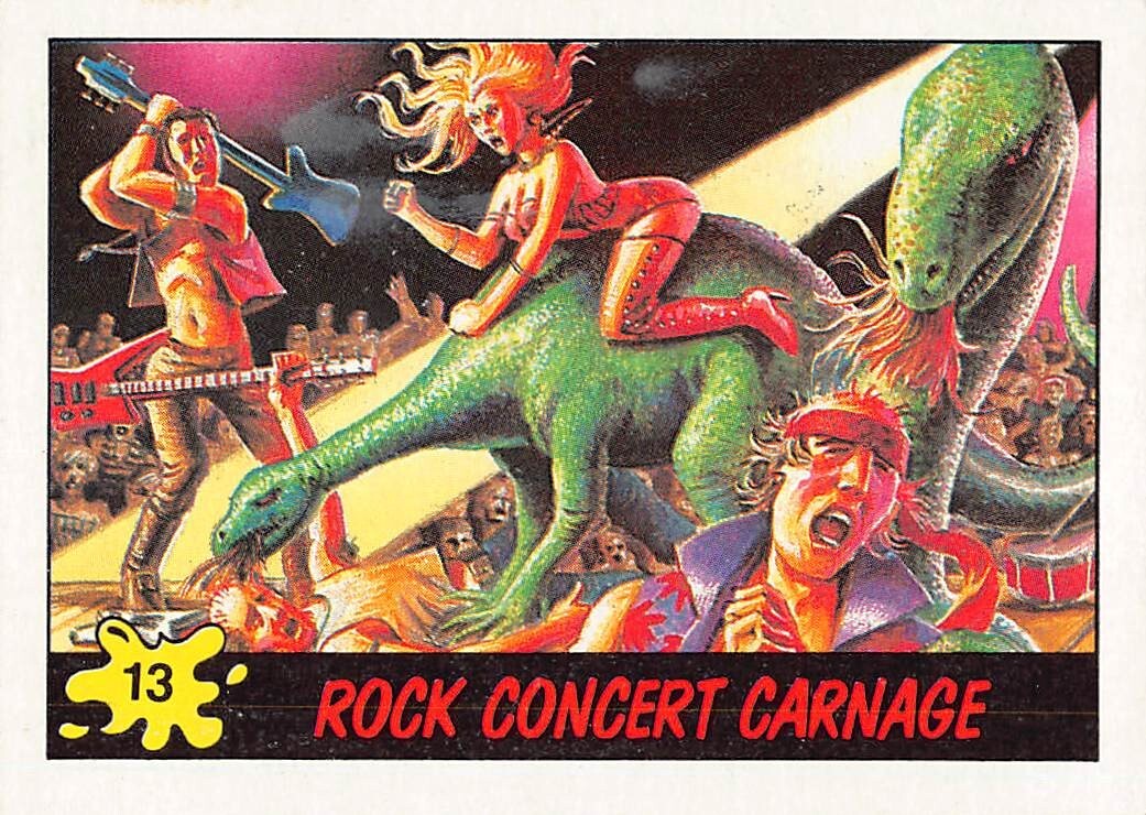 1988 Topps Dinosaurs Attack Trading Card #13 ROCK CONCERT CARNAGE