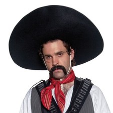 Mens Authentic Mexican Bandit Deluxe Fancy Dress Sombrero Black by Smiffys