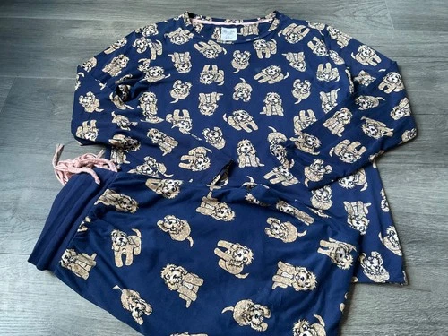 CHELSEA PEERS NEW YORK LADIES LONG SLEEVE PYJAMAS,NAVY BLUE  MIX COLOUR,SIZE 10