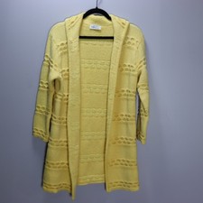 Vintage LeRoy Knitwear Wool Cardigan Sweater Hooded Yellow Cream