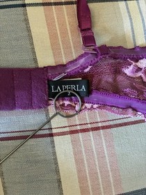 La Perla Plum Lace Balconette Bra Size 2 / US 34B Sheer Floral Lingerie Italy