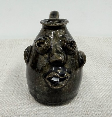 Kathy Kennedy Richards Dark Alkaline Glazed Miniature Face Jug Signed 1990s