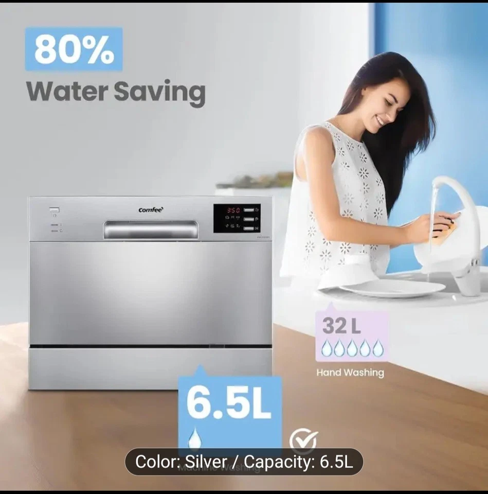 COMFEE' KWH-TD602E-W Compact Countertop Dishwasher, 6.5L Capacity, LED Display,  - Image 2 of 4