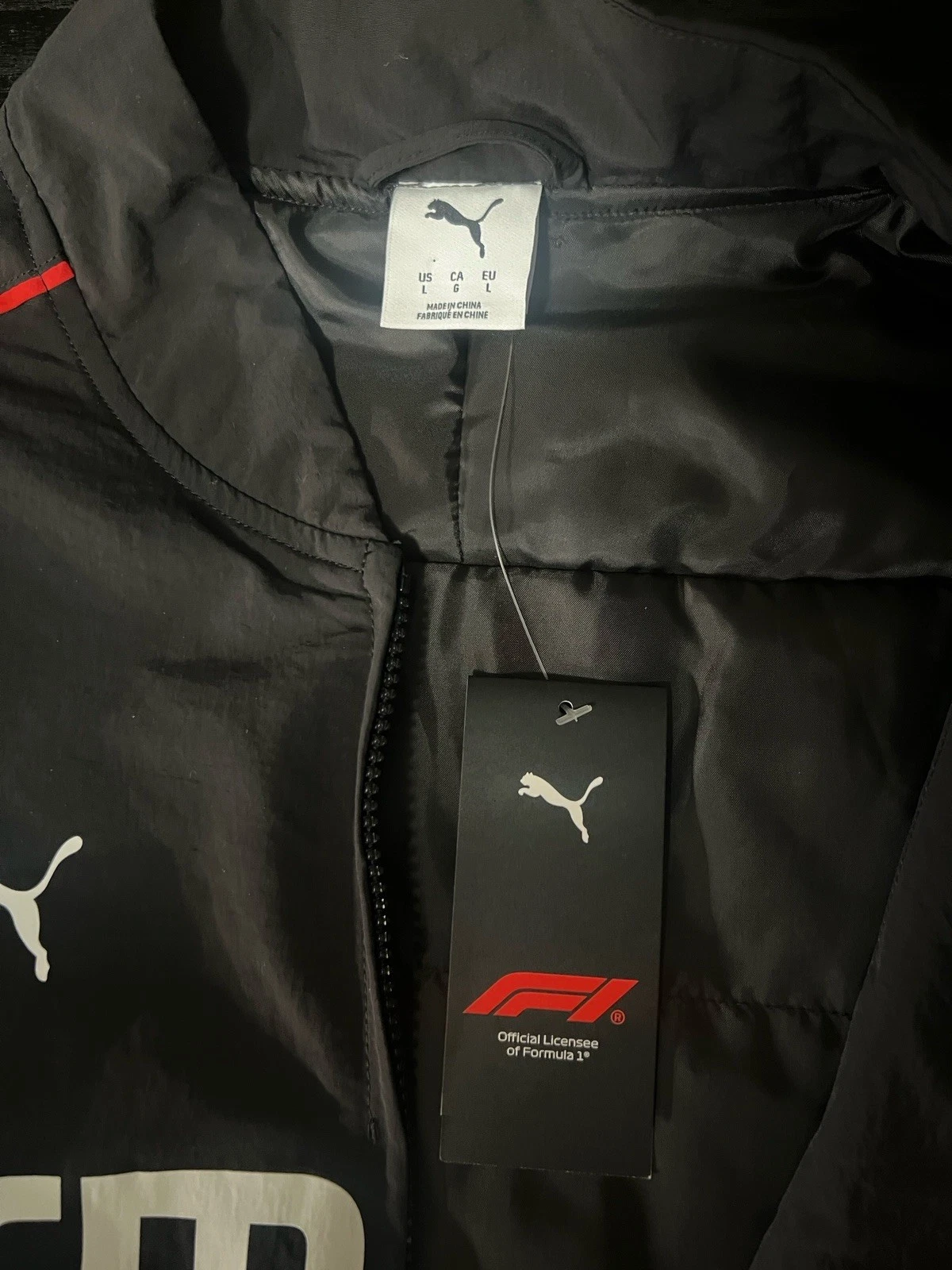 Large🔥Puma F1 Pilot Jacket Mens Formula 1 Bomber Full Zip Black 635353 01 - product detail image 8