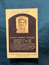signed Stanley Coveleski Hall of Fame yellow postcard from the 70s